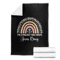 I am a Project That Keeps Jesus Busy Rainbow Cross Throw Blanket Cute Christian Faith Humor
