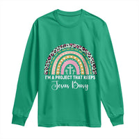 ’m a Project That Keeps Jesus Busy Rainbow Cross Long Sleeve Shirt Cute Christian Faith Humor