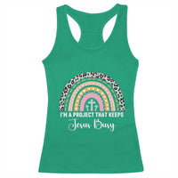 ’m a Project That Keeps Jesus Busy Rainbow Cross Racerback Tank Top Cute Christian Faith Humor