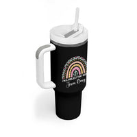 I am a Project That Keeps Jesus Busy Rainbow Cross Tumbler With Handle Cute Christian Faith Humor