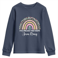 ’m a Project That Keeps Jesus Busy Rainbow Cross Youth Sweatshirt Cute Christian Faith Humor