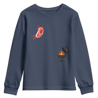 Humorous Diving Steak Charcoal Grill Graphic Youth Sweatshirt BBQ Grilling Pitmaster Cookout Funny Barbecue Master