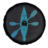 Polynesian Tribal Kayak Graphic Spare Tire Cover Maori Pattern Water Sports Cyan Gradient Paddling