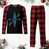 Polynesian Tribal Kayak Graphic Plaid Pajama Set Maori Pattern Water Sports Cyan Gradient Paddling