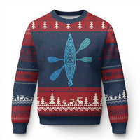 Polynesian Tribal Kayak Graphic Ugly Christmas Sweater Maori Pattern Water Sports Cyan Gradient Paddling