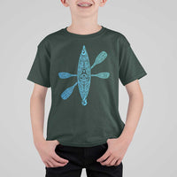 Polynesian Tribal Kayak Graphic T Shirt For Kid Maori Pattern Water Sports Cyan Gradient Paddling