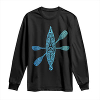 Polynesian Tribal Kayak Graphic Long Sleeve Shirt Maori Pattern Water Sports Cyan Gradient Paddling