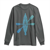 Polynesian Tribal Kayak Graphic Long Sleeve Shirt Maori Pattern Water Sports Cyan Gradient Paddling