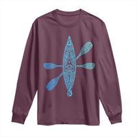 Polynesian Tribal Kayak Graphic Long Sleeve Shirt Maori Pattern Water Sports Cyan Gradient Paddling