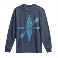 Polynesian Tribal Kayak Graphic Long Sleeve Shirt Maori Pattern Water Sports Cyan Gradient Paddling