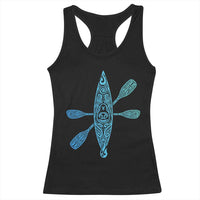 Polynesian Tribal Kayak Graphic Racerback Tank Top Maori Pattern Water Sports Cyan Gradient Paddling
