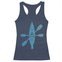 Polynesian Tribal Kayak Graphic Racerback Tank Top Maori Pattern Water Sports Cyan Gradient Paddling