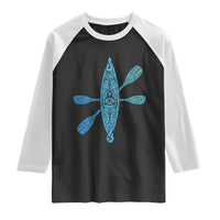 Polynesian Tribal Kayak Graphic Raglan Shirt Maori Pattern Water Sports Cyan Gradient Paddling
