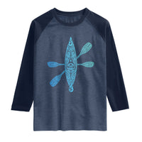 Polynesian Tribal Kayak Graphic Raglan Shirt Maori Pattern Water Sports Cyan Gradient Paddling