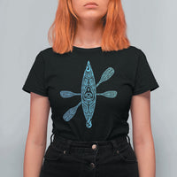 Polynesian Tribal Kayak Graphic T Shirt For Women Maori Pattern Water Sports Cyan Gradient Paddling