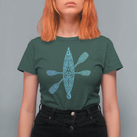 Polynesian Tribal Kayak Graphic T Shirt For Women Maori Pattern Water Sports Cyan Gradient Paddling