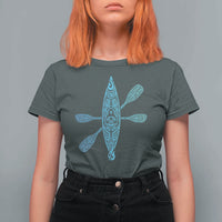 Polynesian Tribal Kayak Graphic T Shirt For Women Maori Pattern Water Sports Cyan Gradient Paddling