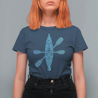 Polynesian Tribal Kayak Graphic T Shirt For Women Maori Pattern Water Sports Cyan Gradient Paddling