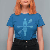 Polynesian Tribal Kayak Graphic T Shirt For Women Maori Pattern Water Sports Cyan Gradient Paddling