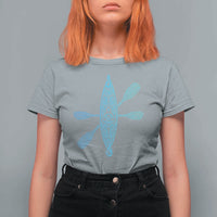Polynesian Tribal Kayak Graphic T Shirt For Women Maori Pattern Water Sports Cyan Gradient Paddling