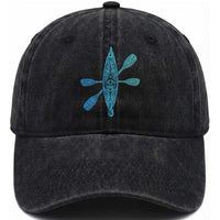 Polynesian Tribal Kayak Graphic Washed Cotton Baseball Cap Maori Pattern Water Sports Cyan Gradient Paddling