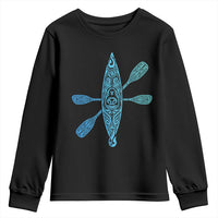 Polynesian Tribal Kayak Graphic Youth Sweatshirt Maori Pattern Water Sports Cyan Gradient Paddling