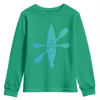 Polynesian Tribal Kayak Graphic Youth Sweatshirt Maori Pattern Water Sports Cyan Gradient Paddling