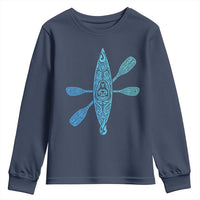 Polynesian Tribal Kayak Graphic Youth Sweatshirt Maori Pattern Water Sports Cyan Gradient Paddling