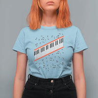 Piano Keyboard Graphic T Shirt For Women Musical Notes Alignment Pianist