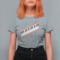 Piano Keyboard Graphic T Shirt For Women Musical Notes Alignment Pianist