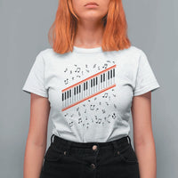 Piano Keyboard Graphic T Shirt For Women Musical Notes Alignment Pianist