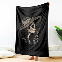 Vintage Dia de los Muertos Catrina Portrait Graphic Throw Blanket Gothic Sugar Skull Woman Blowing Dandelion