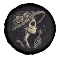 Vintage Dia de los Muertos Catrina Portrait Graphic Spare Tire Cover Gothic Sugar Skull Woman Blowing Dandelion