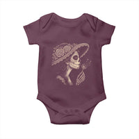 Vintage Dia de los Muertos Catrina Portrait Graphic Baby Onesie Gothic Sugar Skull Woman Blowing Dandelion