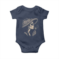 Vintage Dia de los Muertos Catrina Portrait Graphic Baby Onesie Gothic Sugar Skull Woman Blowing Dandelion