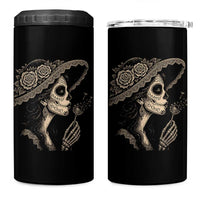 Vintage Dia de los Muertos Catrina Portrait Graphic 4 in 1 Can Cooler Tumbler Gothic Sugar Skull Woman Blowing Dandelion