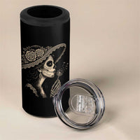 Vintage Dia de los Muertos Catrina Portrait Graphic 4 in 1 Can Cooler Tumbler Gothic Sugar Skull Woman Blowing Dandelion