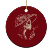 Vintage Dia de los Muertos Catrina Portrait Graphic Ceramic Ornament Gothic Sugar Skull Woman Blowing Dandelion