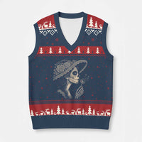 Vintage Dia de los Muertos Catrina Portrait Graphic V-Neck Knit Sweater Vest Gothic Sugar Skull Woman Blowing Dandelion