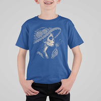 Vintage Dia de los Muertos Catrina Portrait Graphic T Shirt For Kid Gothic Sugar Skull Woman Blowing Dandelion