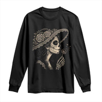 Vintage Dia de los Muertos Catrina Portrait Graphic Long Sleeve Shirt Gothic Sugar Skull Woman Blowing Dandelion