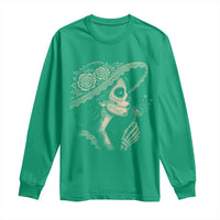 Vintage Dia de los Muertos Catrina Portrait Graphic Long Sleeve Shirt Gothic Sugar Skull Woman Blowing Dandelion