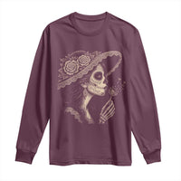 Vintage Dia de los Muertos Catrina Portrait Graphic Long Sleeve Shirt Gothic Sugar Skull Woman Blowing Dandelion