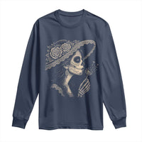 Vintage Dia de los Muertos Catrina Portrait Graphic Long Sleeve Shirt Gothic Sugar Skull Woman Blowing Dandelion