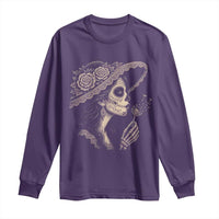 Vintage Dia de los Muertos Catrina Portrait Graphic Long Sleeve Shirt Gothic Sugar Skull Woman Blowing Dandelion