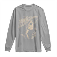 Vintage Dia de los Muertos Catrina Portrait Graphic Long Sleeve Shirt Gothic Sugar Skull Woman Blowing Dandelion
