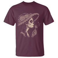 Vintage Dia de los Muertos Catrina Portrait Graphic T Shirt Gothic Sugar Skull Woman Blowing Dandelion
