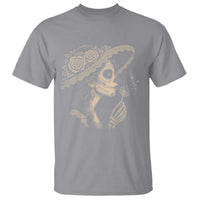Vintage Dia de los Muertos Catrina Portrait Graphic T Shirt Gothic Sugar Skull Woman Blowing Dandelion