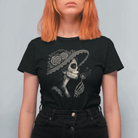 Vintage Dia de los Muertos Catrina Portrait Graphic T Shirt For Women Gothic Sugar Skull Woman Blowing Dandelion