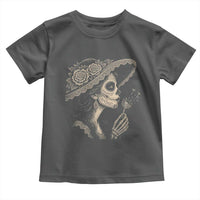 Vintage Dia de los Muertos Catrina Portrait Graphic Toddler T Shirt Gothic Sugar Skull Woman Blowing Dandelion